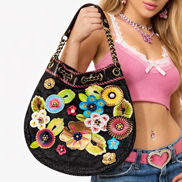 Braccialini Handbags - Vintage Y2K Tua Braccialini Collectors Shoulder Bag Vibrant Handbag Floral Pearl